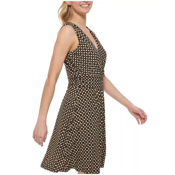 Tommy Hilfiger Black Beige Geometric Print Dress Size 14 Summer‎ Office Career - Picture 2 of 12
